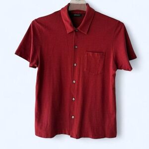 DKNY Men's Red Textured Short Sleeve Button Up Shirt Size S